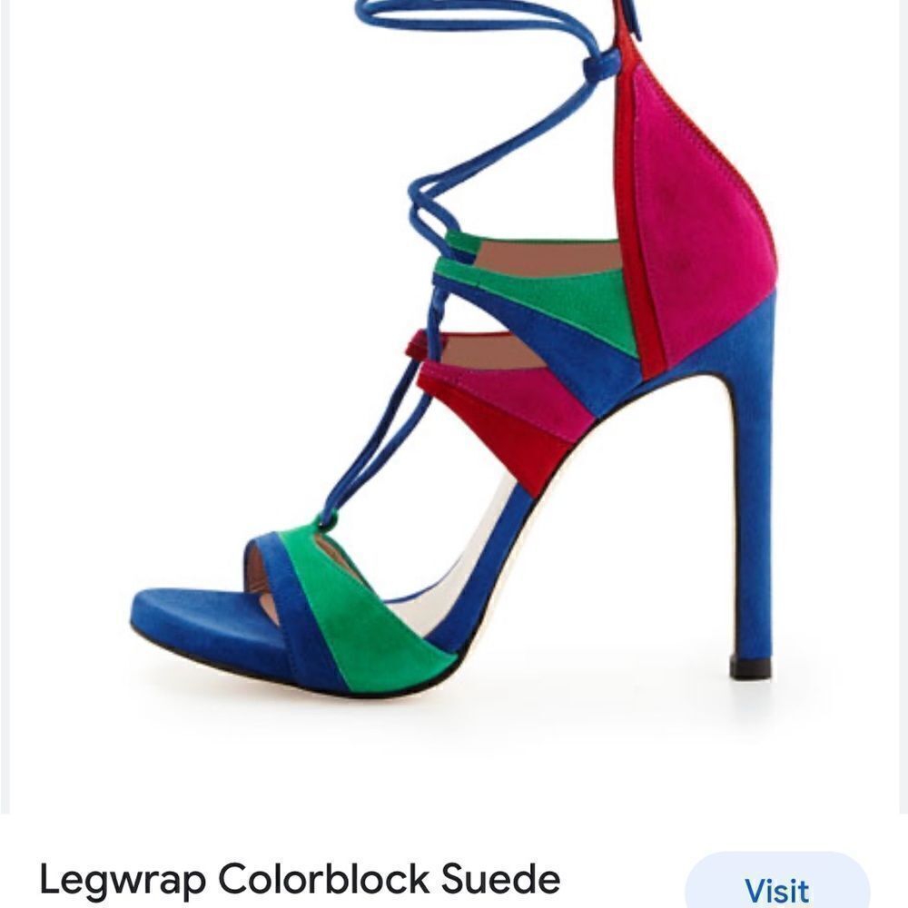 Stuart Weitzman Legwrap Colorblock Suede Sandals - Picture 3 of 12